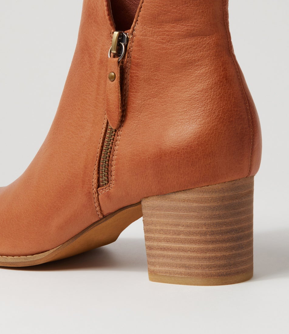 Shiannely Cognac Leather Ankle Boots