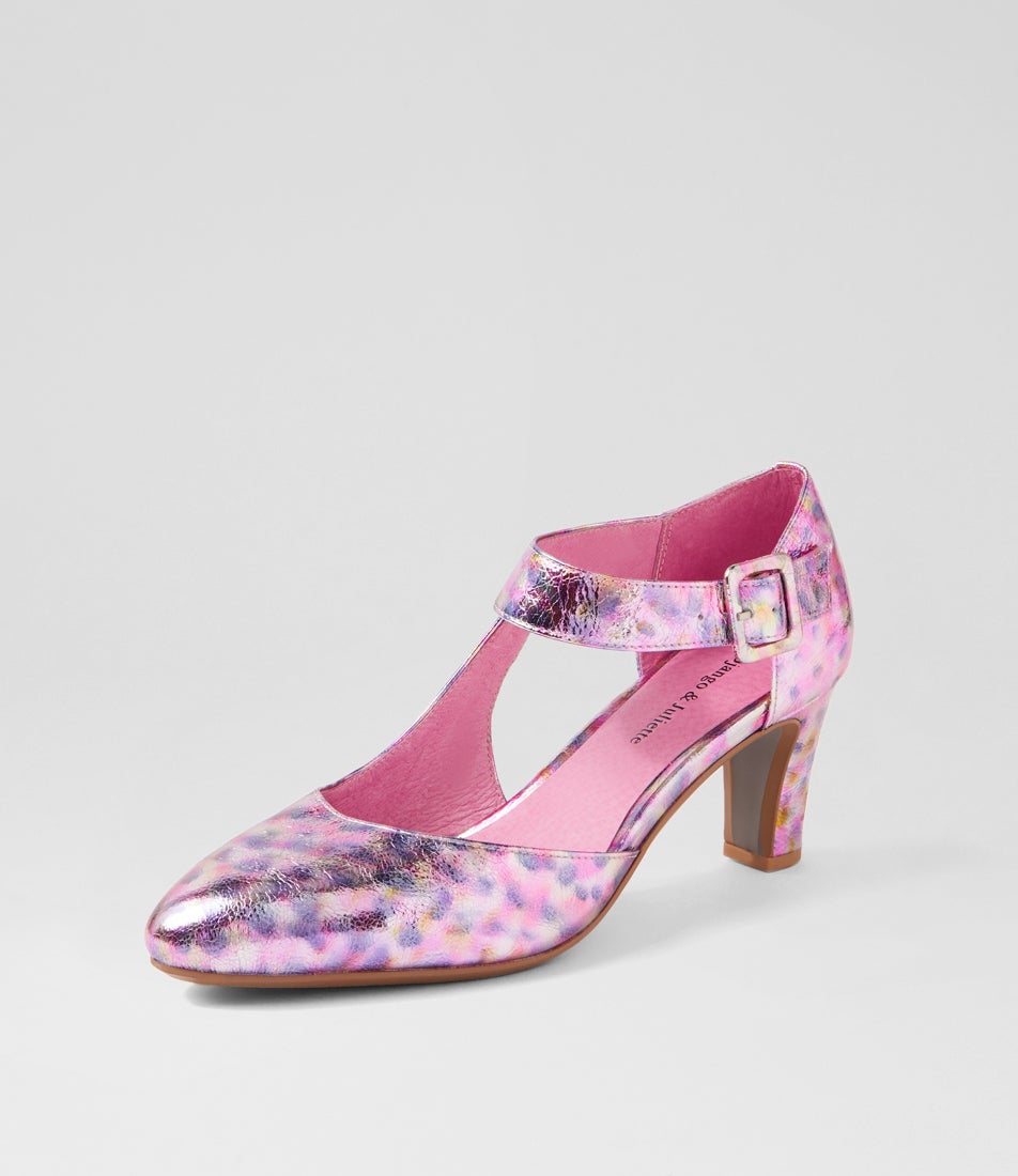 Trinities Pink Metallic Multi Leather Pump Heels