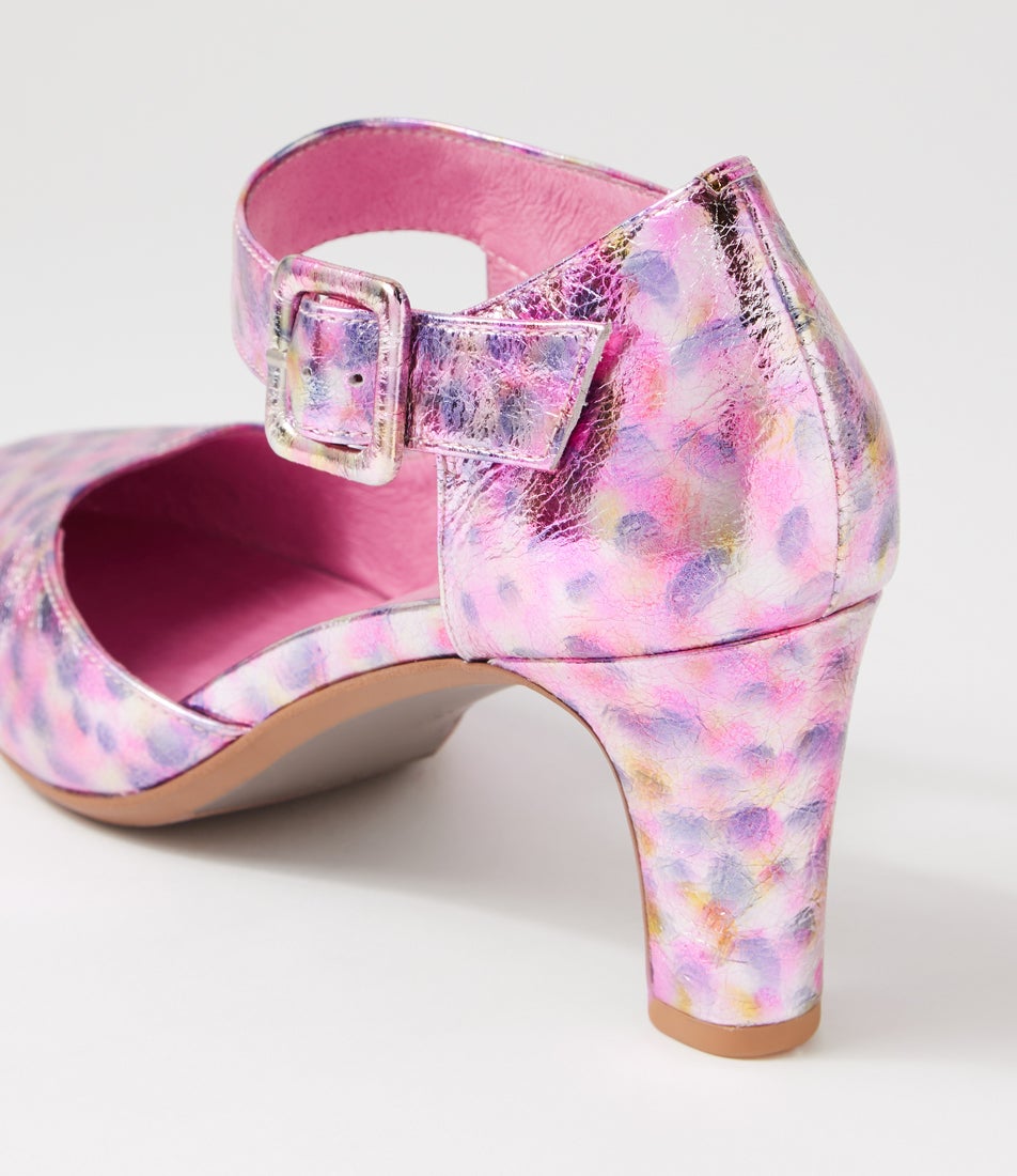 Trinities Pink Metallic Multi Leather Pump Heels