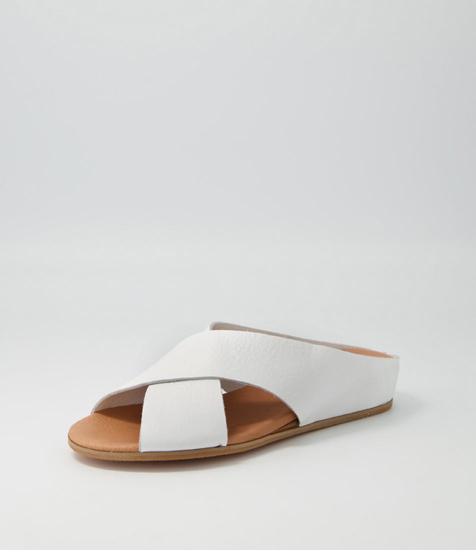 Harli White Leather Slides