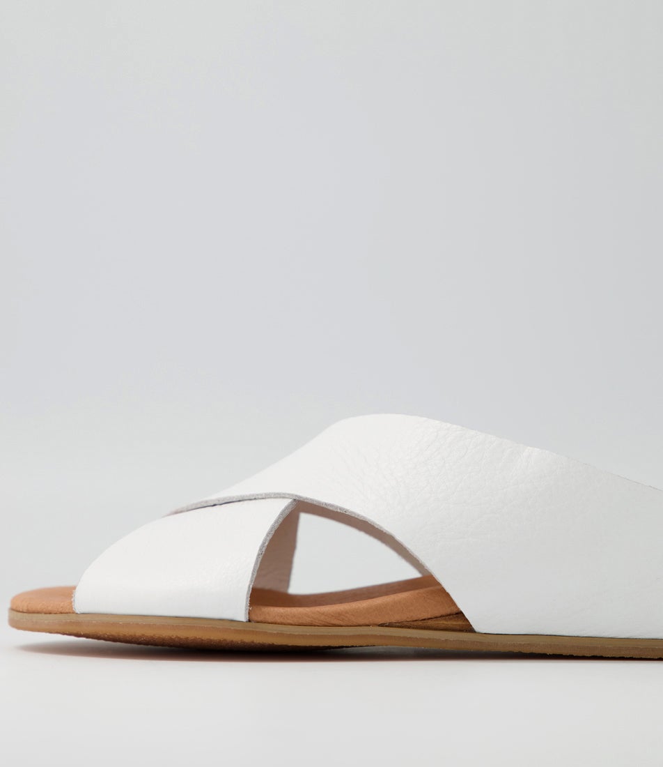 Harli White Leather Slides