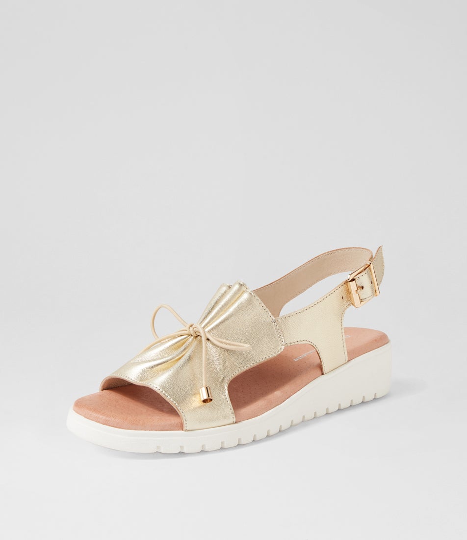Malika Pale Gold White Leather Sandals