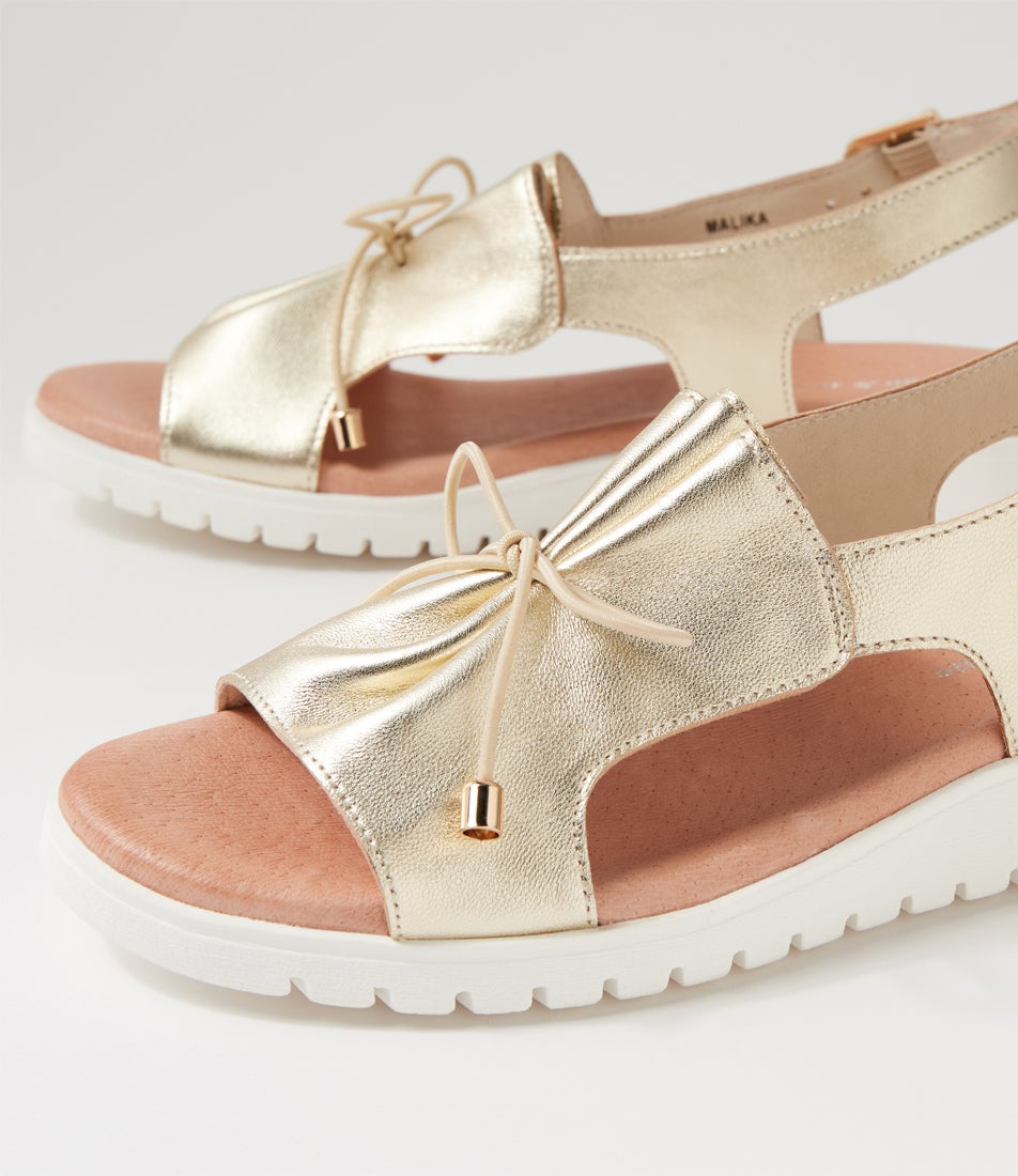 Malika Pale Gold White Leather Sandals