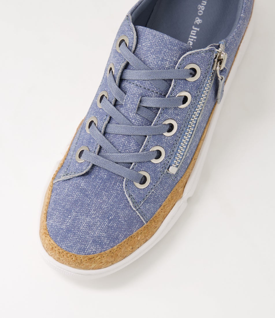 Torayne Blue Denim White Multi Lace Up Flats