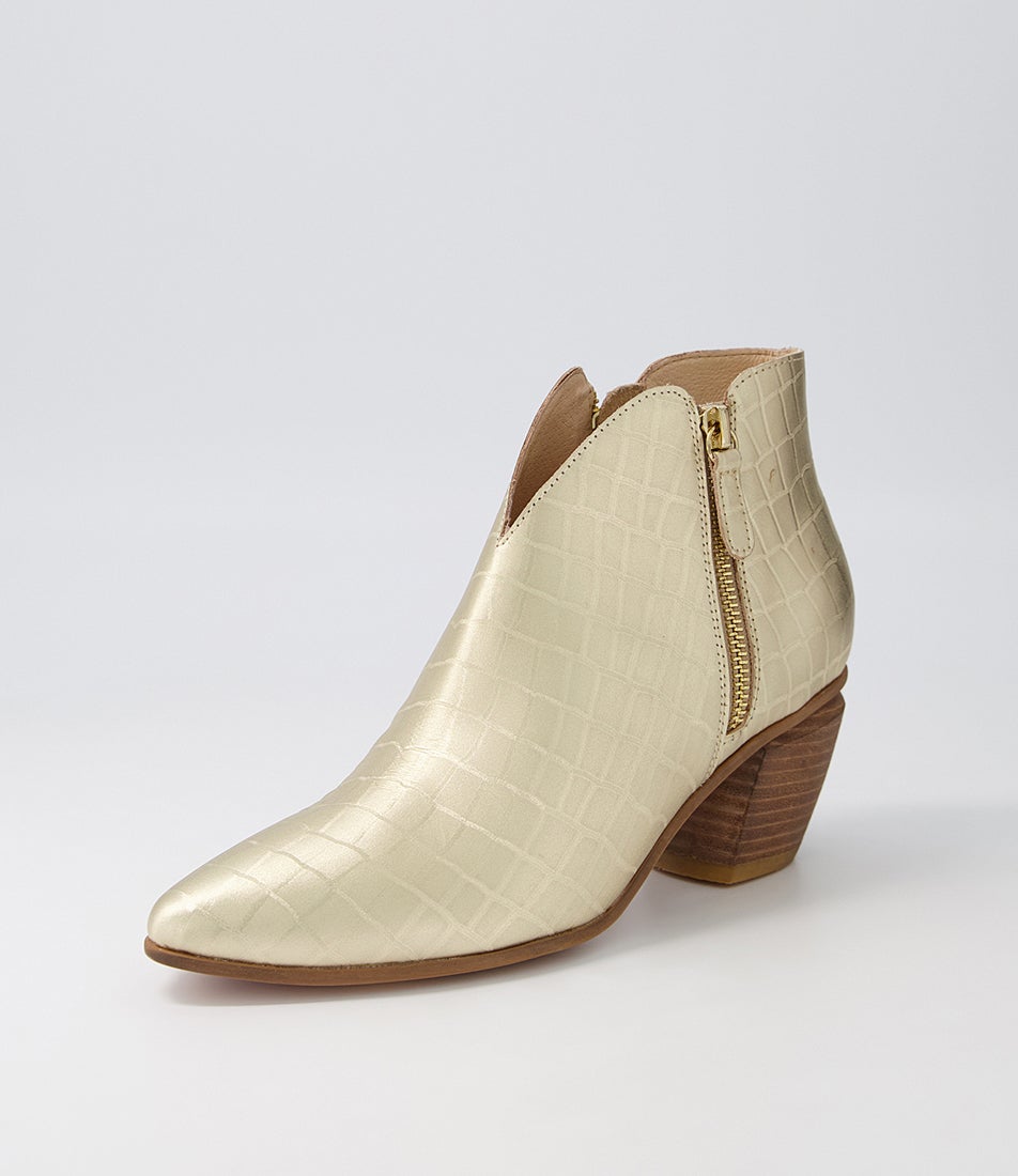 Josky Gold Croc Leather Ankle Boots