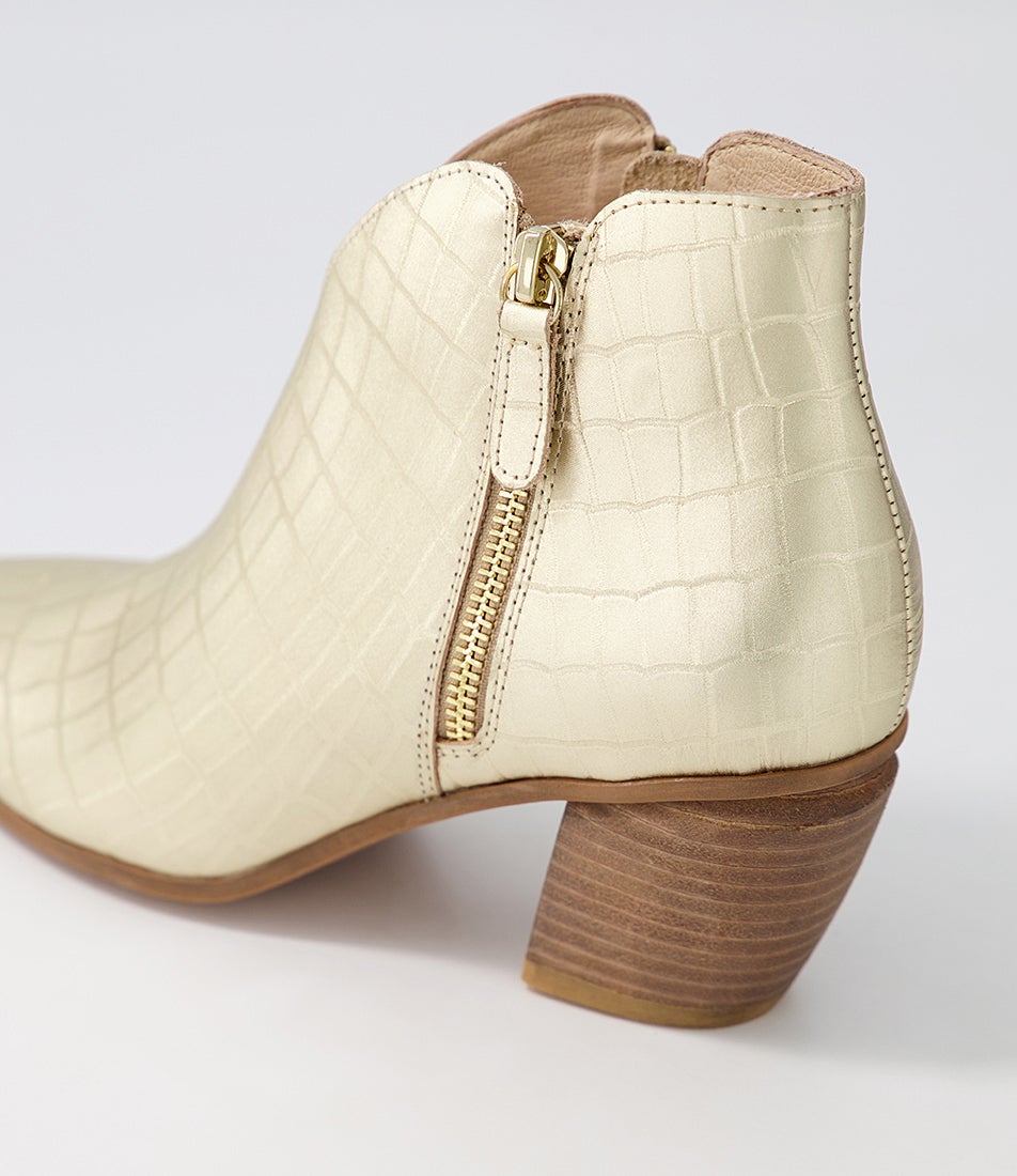 Josky Gold Croc Leather Ankle Boots