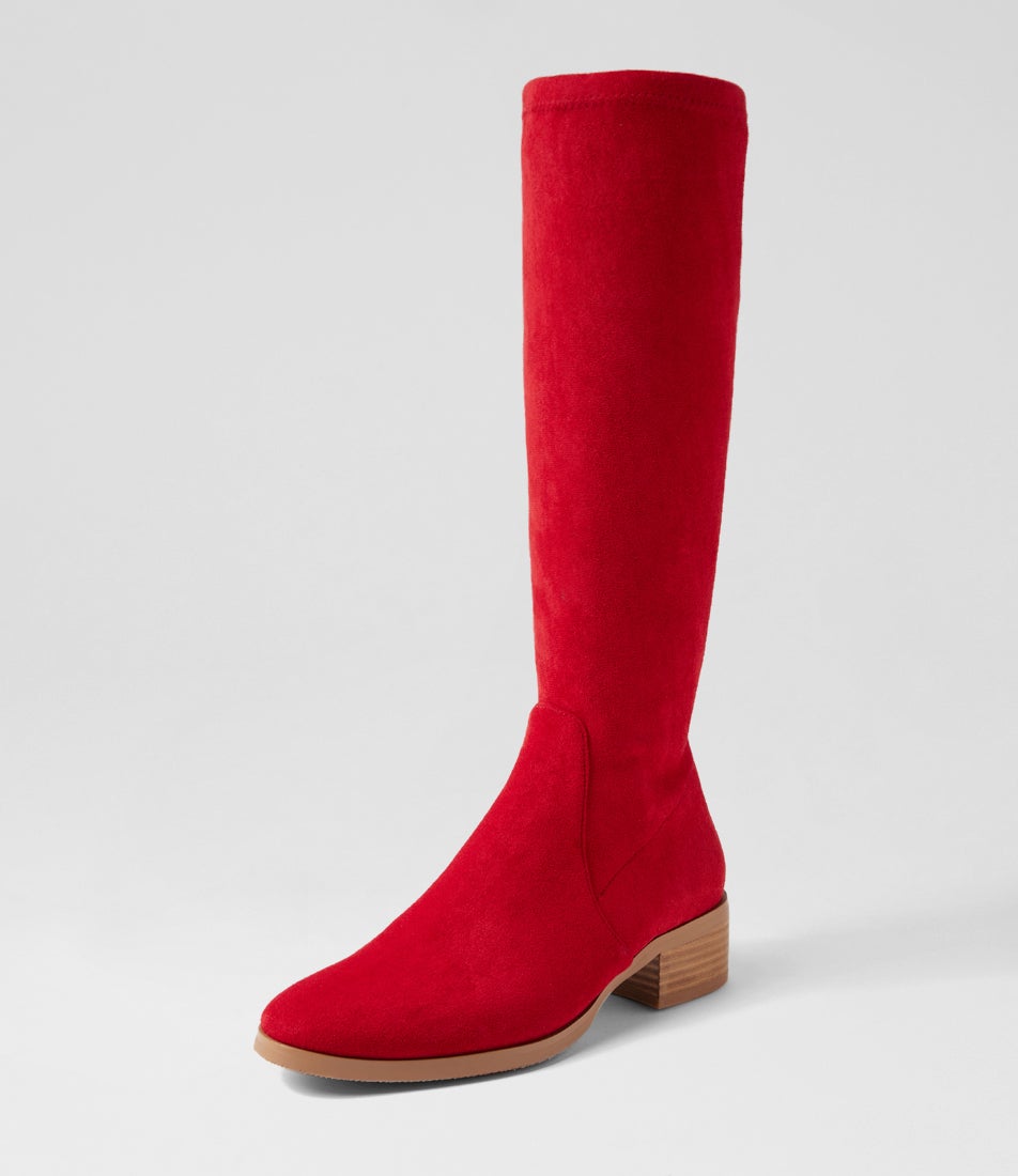 Timothie Red Stretch Microsuede Knee High Boots