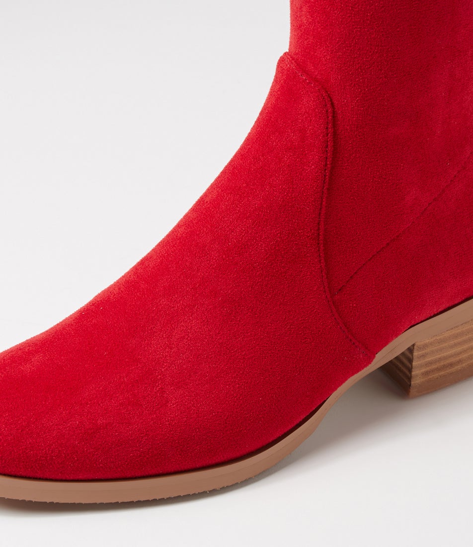 Timothie Red Stretch Microsuede Knee High Boots