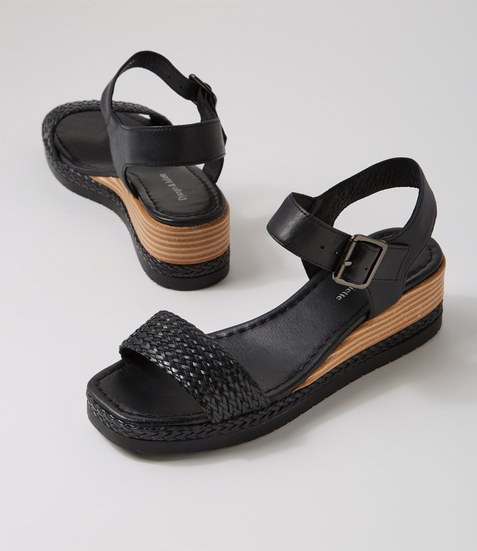 Imari Black Weave Leather Sandals