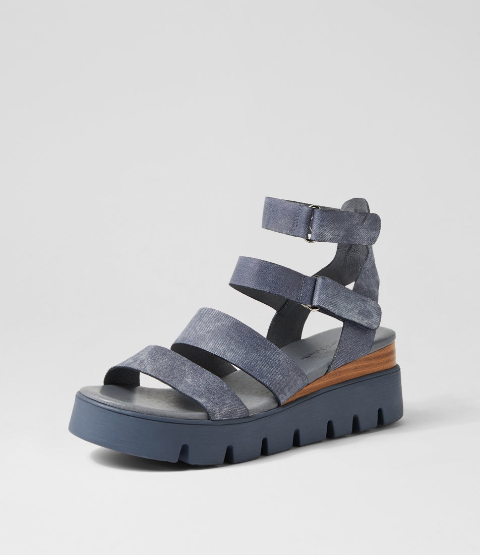 Rhean Washed Denim Leather Sandals