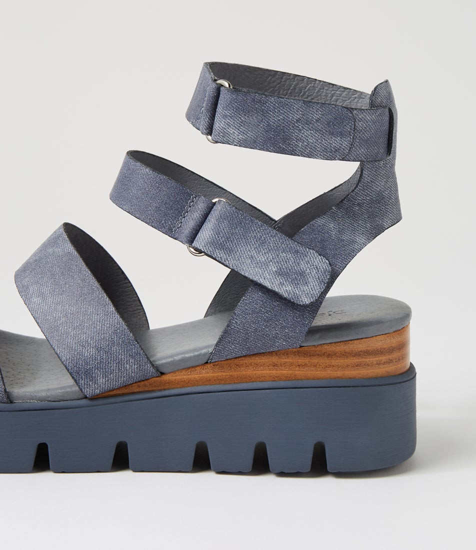 Rhean Washed Denim Leather Sandals