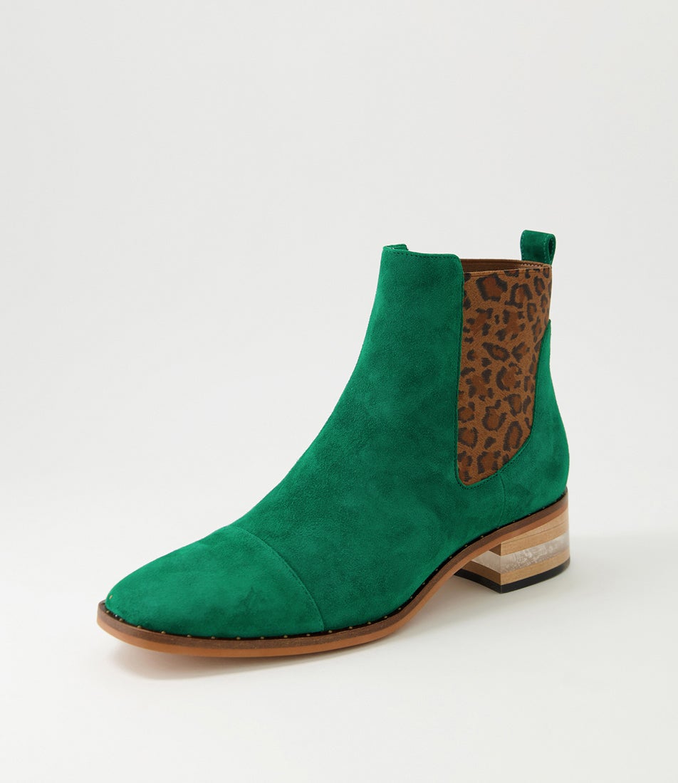 Forda Dark Emerald Leopard Suede Ankle Boots