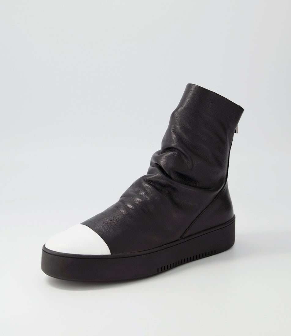 Lonzo White Black Leather Ankle Boots