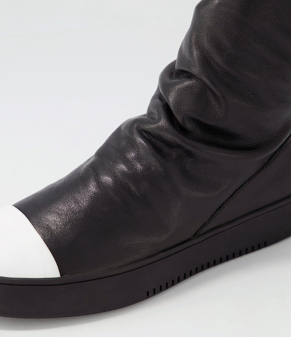 Lonzo White Black Leather Ankle Boots