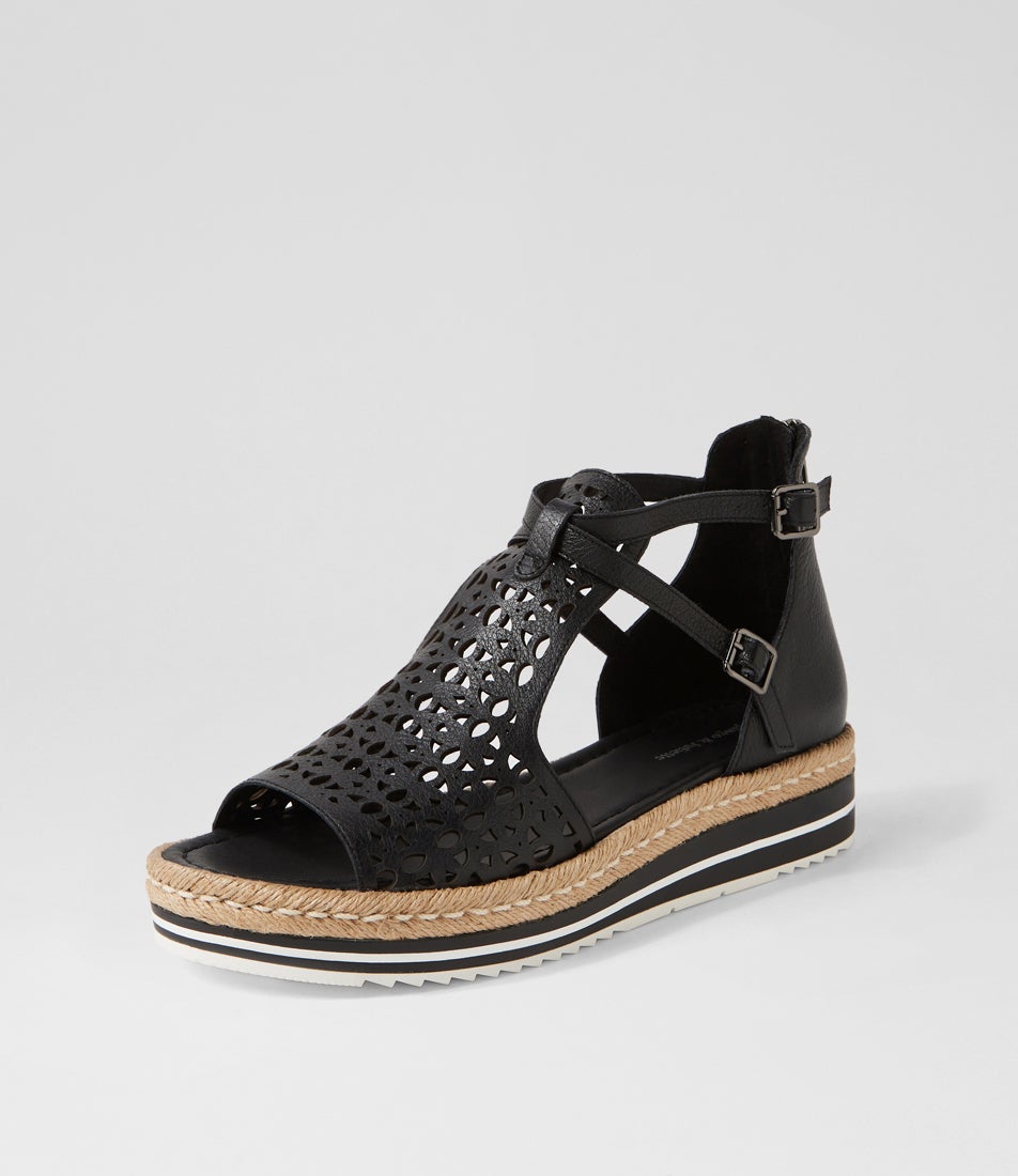 Accra Black Leather Espadrilles