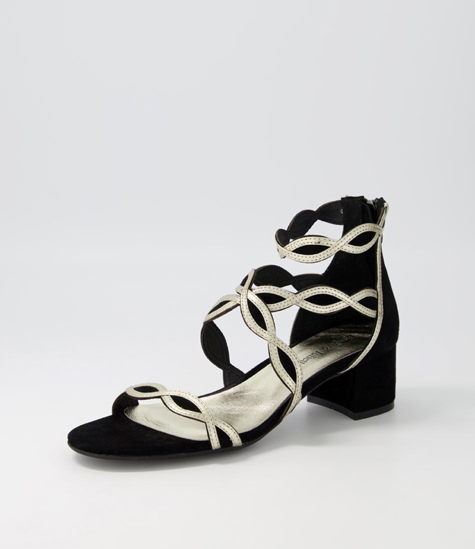 Ailani Black Gold Suede Leather Sandals