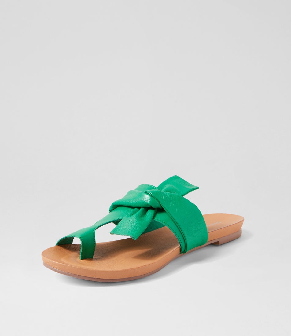 Jacona Bright Emerald Leather Slides