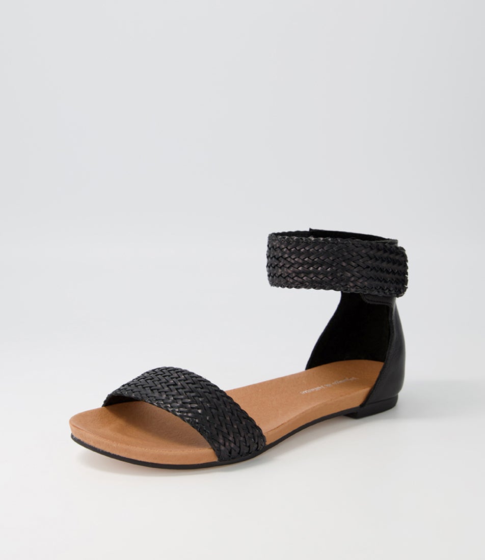 Jellan Black Weave Leather Sandals