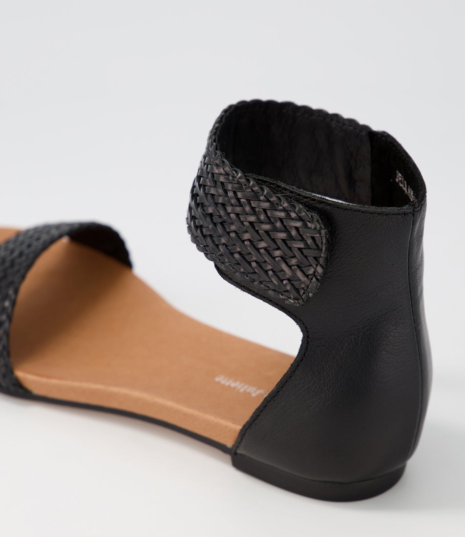Jellan Black Weave Leather Sandals