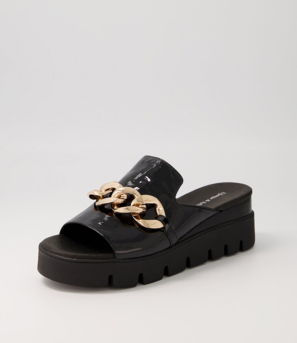 Rablise Black Patent Sole Slides