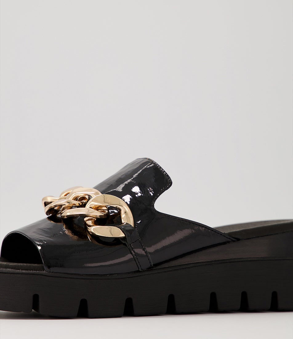 Rablise Black Patent Sole Slides