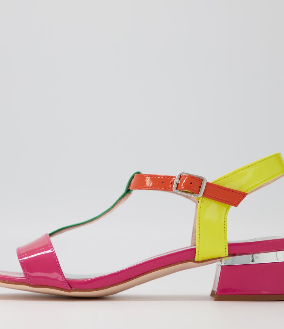 Taner Fuchsia Emerald Patent Multi Sandals