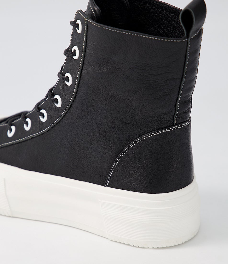 Aggie Black White Leather Stitch Ankle Boots
