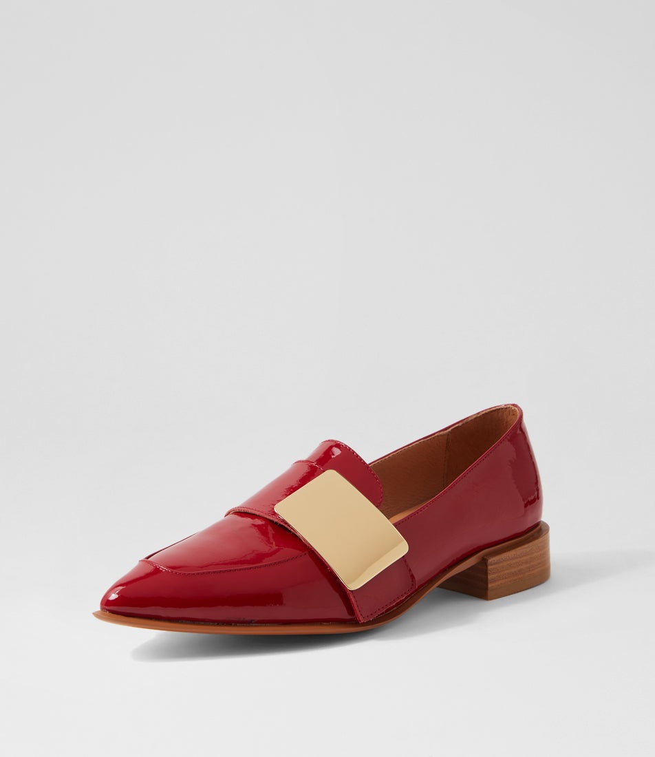Ering Dark Red Gold Patent Leather Loafers