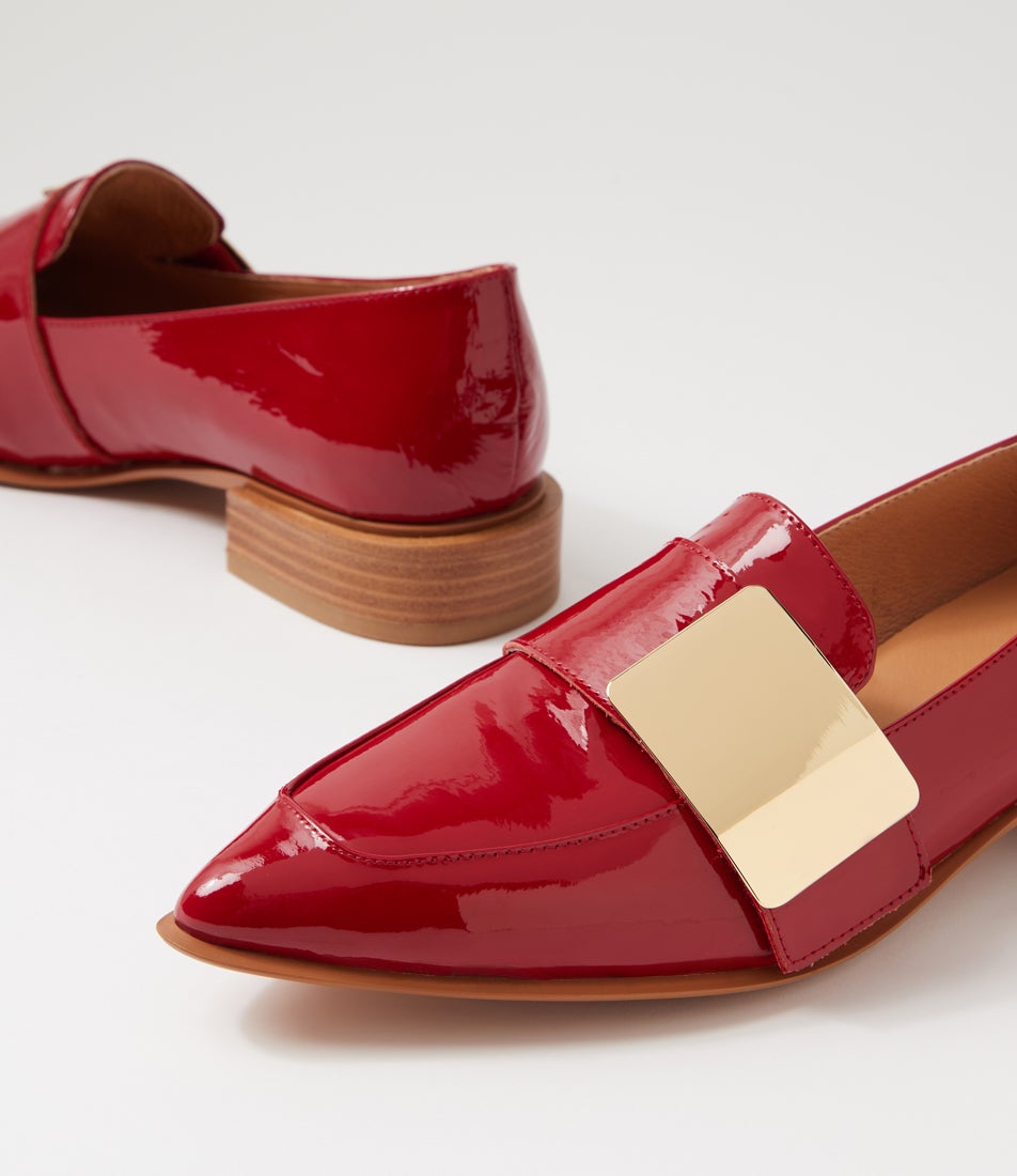 Ering Dark Red Gold Patent Leather Loafers
