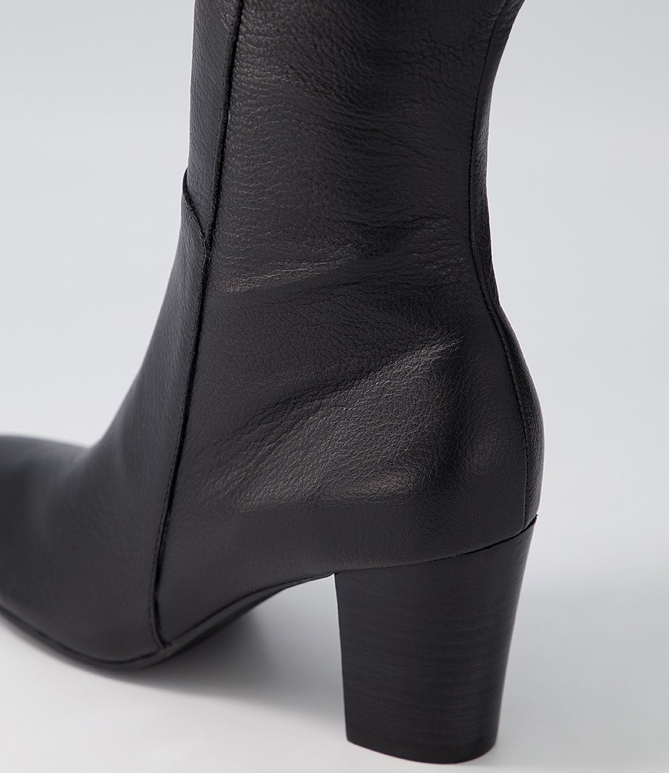 Lonson Black Leather Knee High Boots