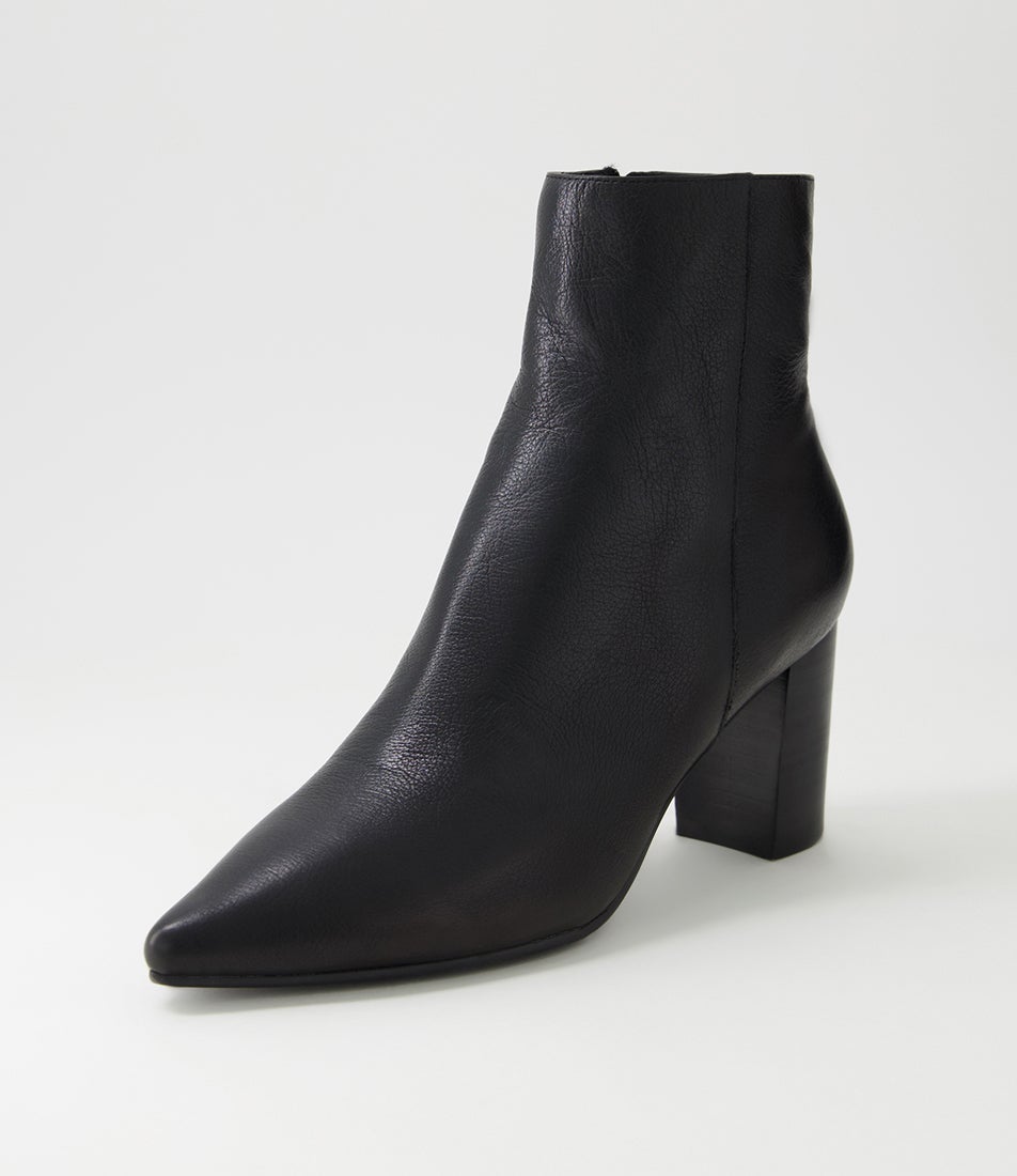 Nerine Black Leather Heeled Ankle Boots