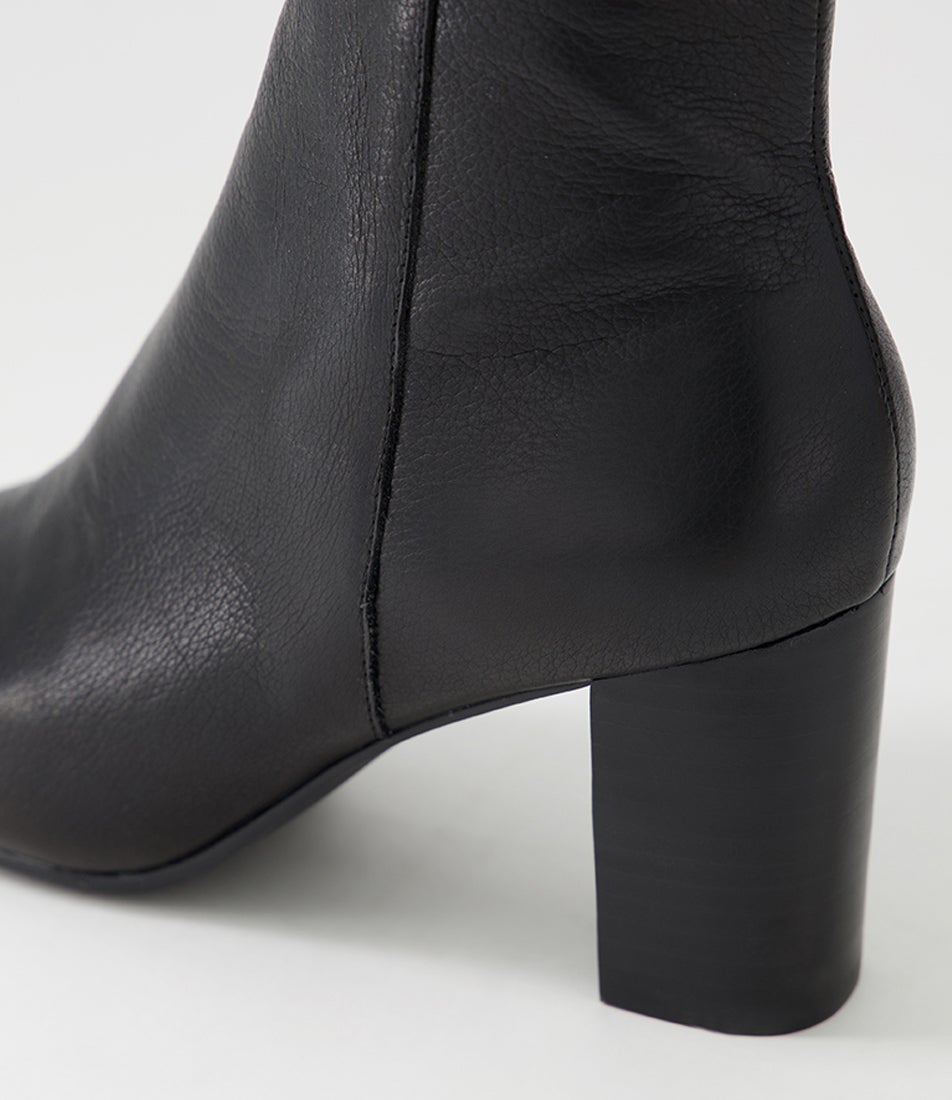 Nerine Black Leather Heeled Ankle Boots