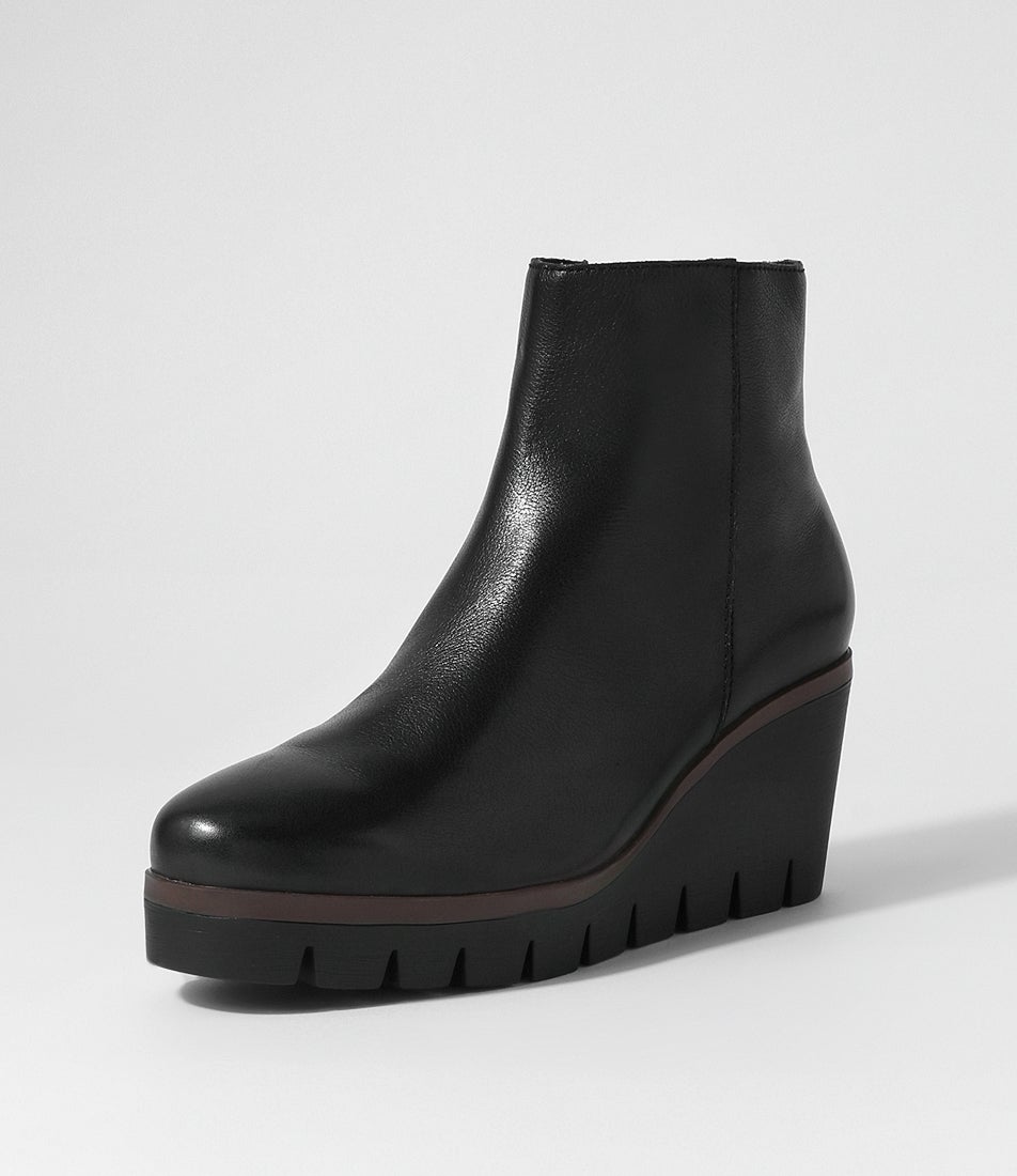 Nish Black Leather Ankle Boots
