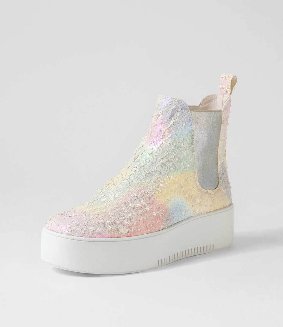 Wylders Rainbow Multi Silver Leather Chelsea Boots