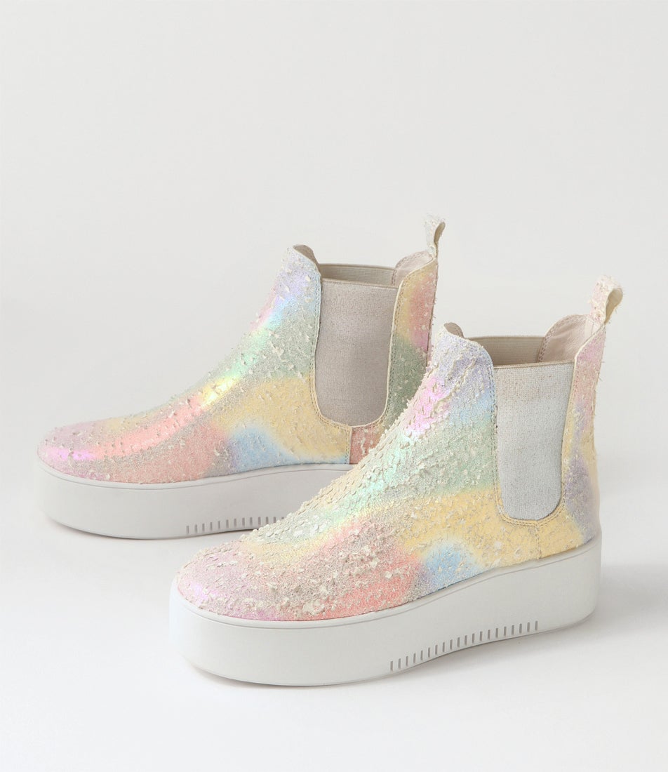 Wylders Rainbow Multi Silver Leather Chelsea Boots