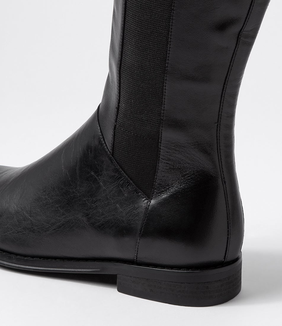 Youss Black Leather Knee High Boots