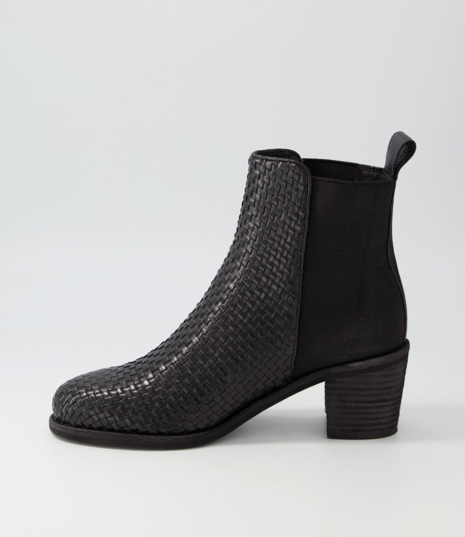 Werson Black Weave Leather Ankle Boots