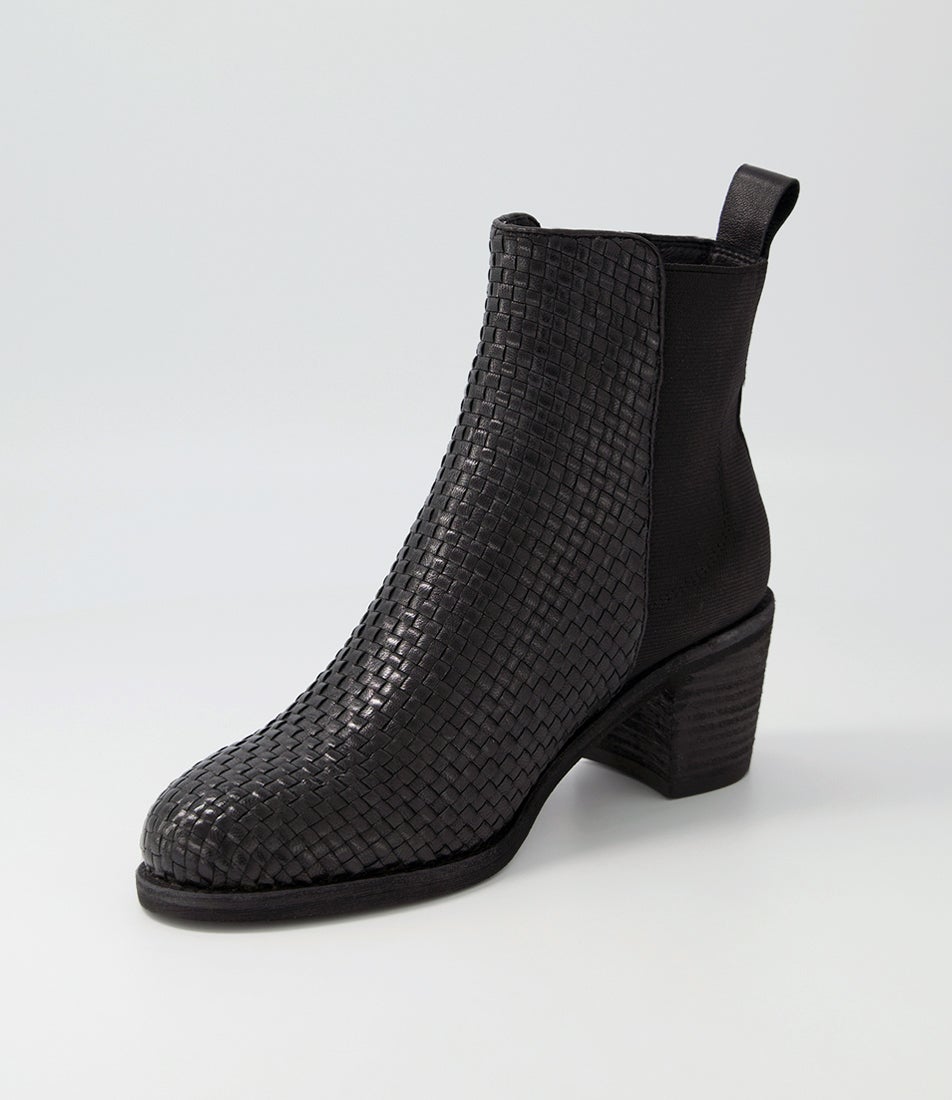Werson Black Weave Leather Ankle Boots
