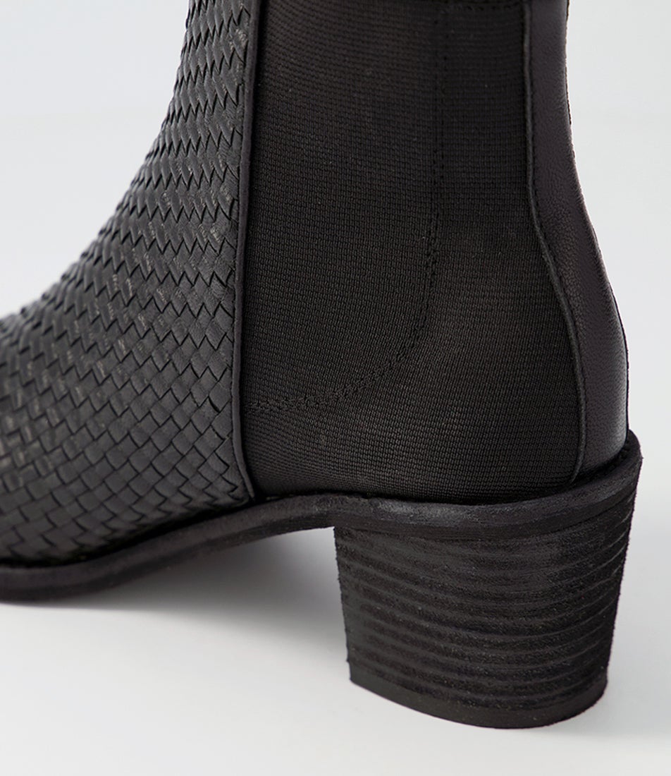 Werson Black Weave Leather Ankle Boots