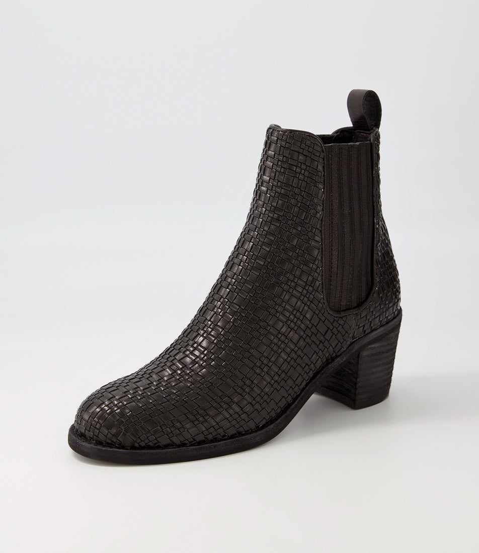 Woso Black Weave Leather Chelsea Boots