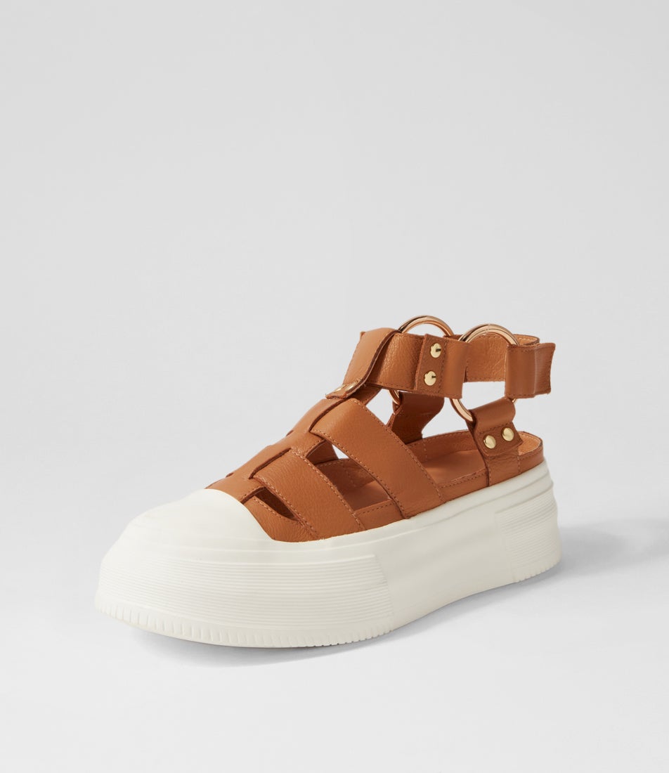 Akash Dark Tan White Leather Sneakers