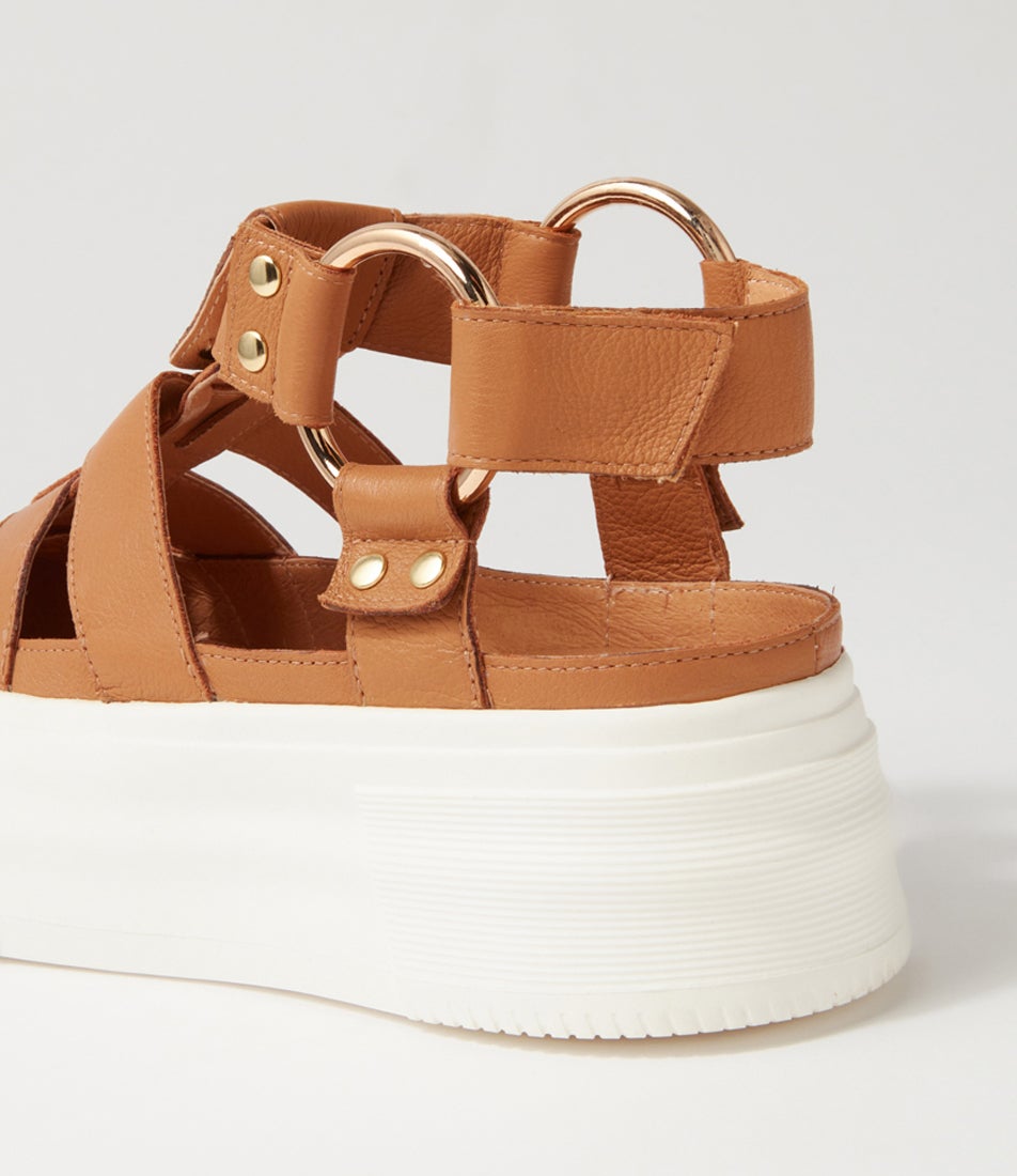 Akash Dark Tan White Leather Sneakers