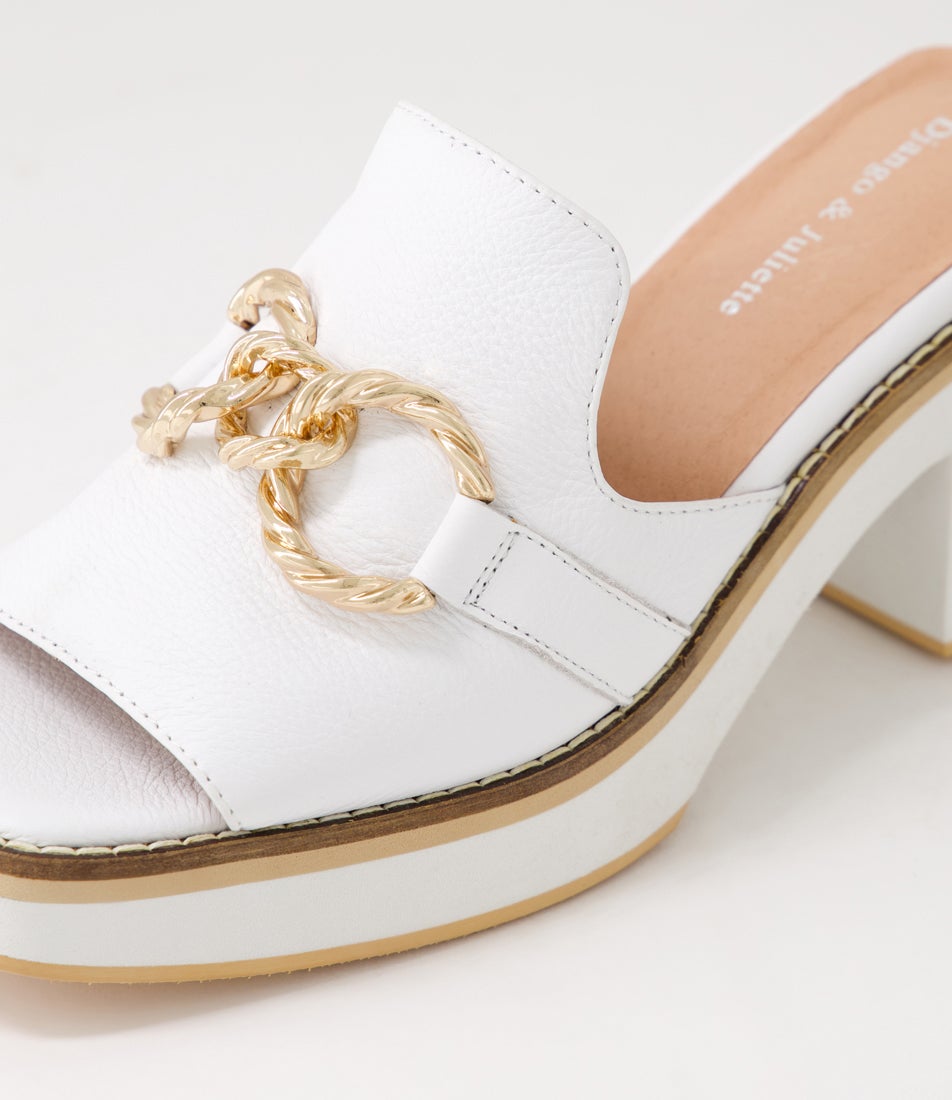 Jamms White Leather Mules
