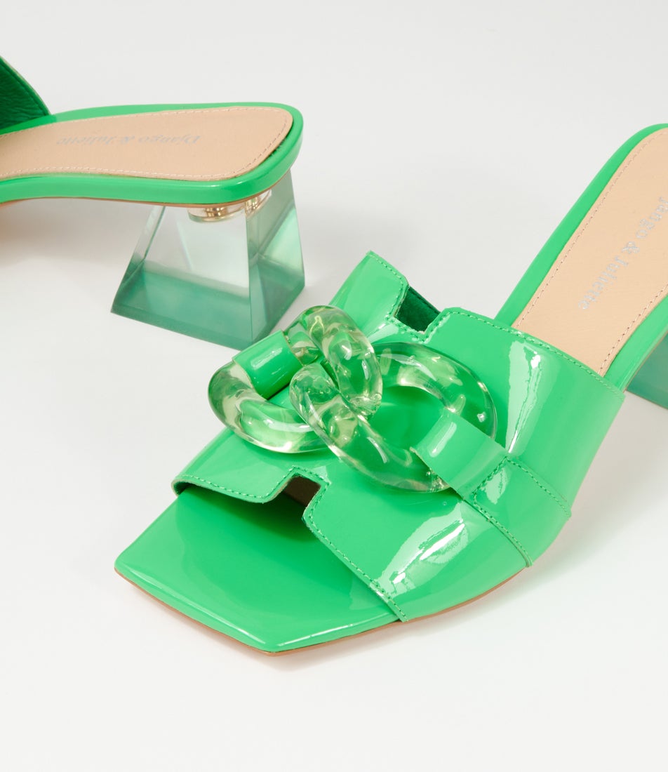 Rulie Lime Patent Leather Mules