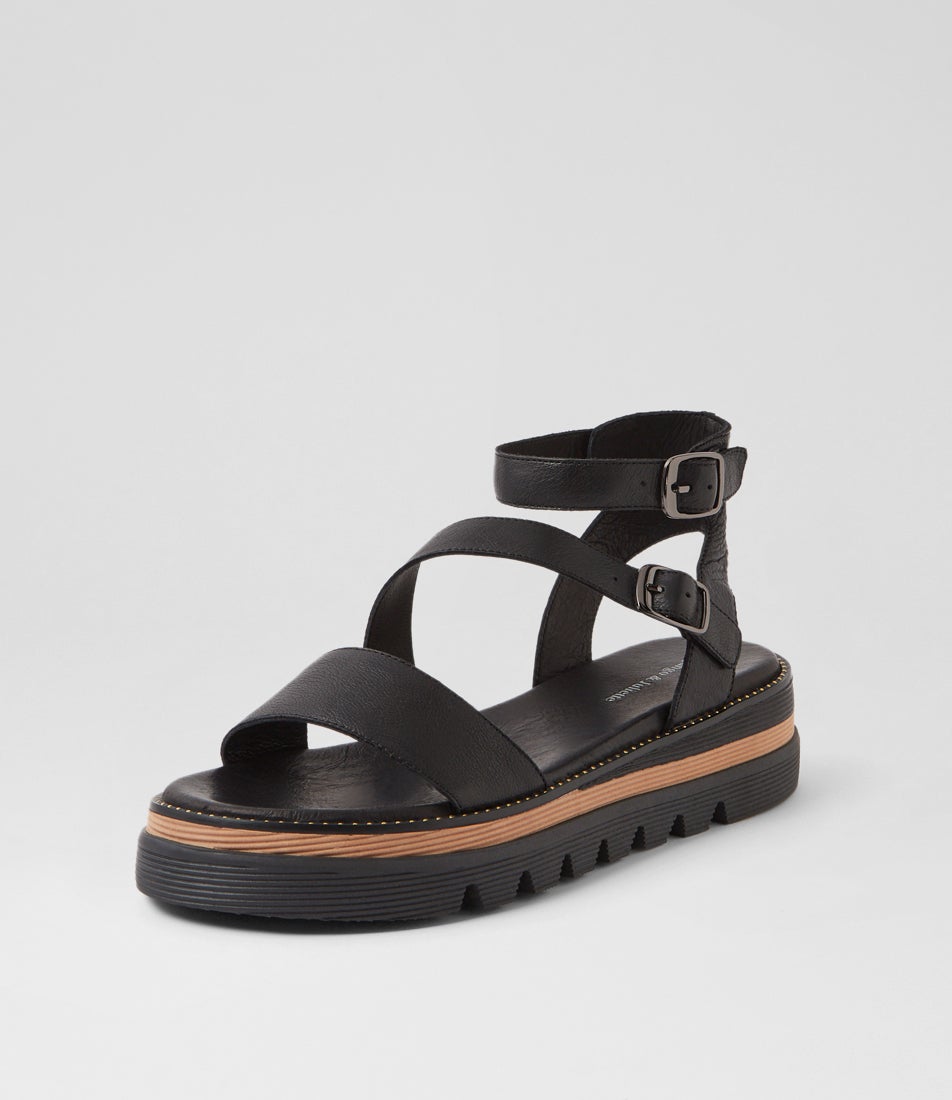 Selima Black Leather Sandals