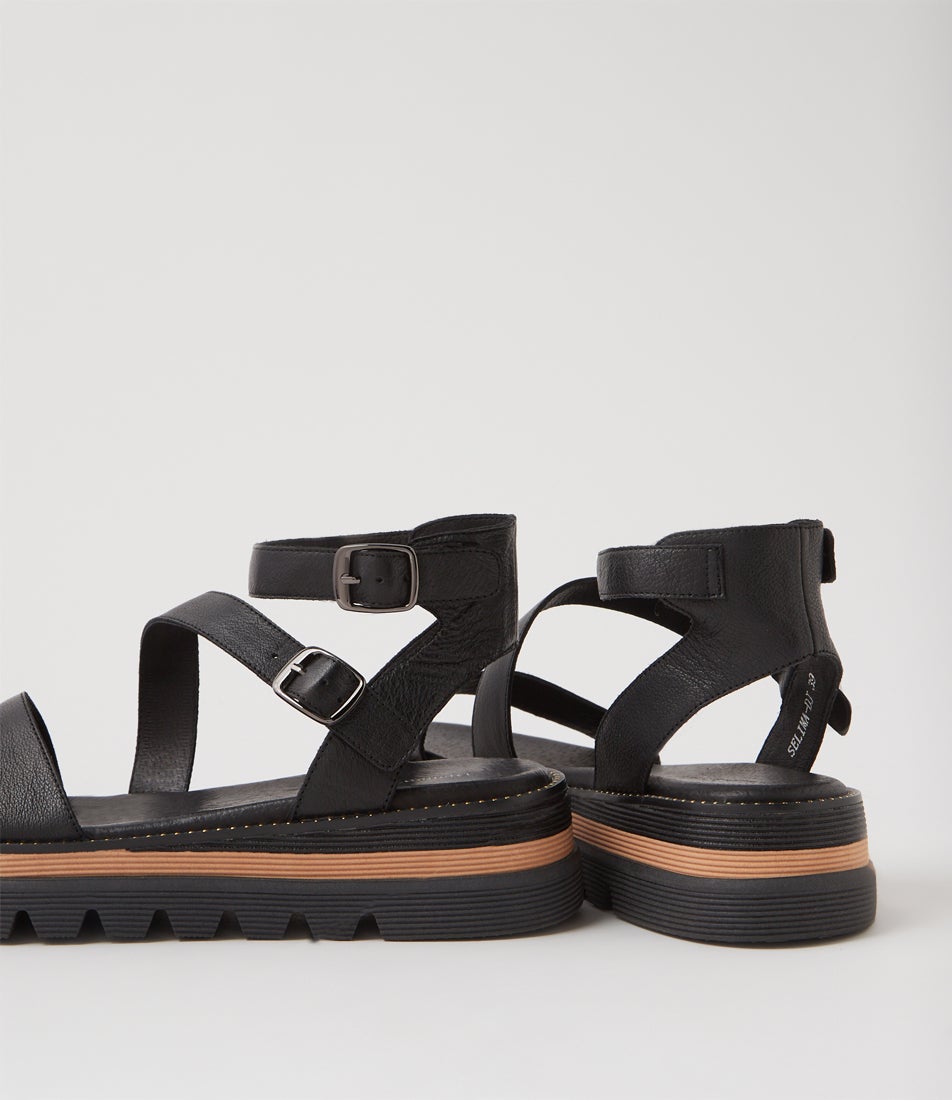 Selima Black Leather Sandals