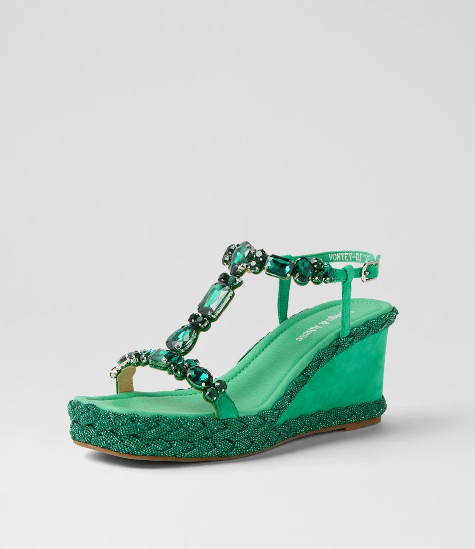 Vontey New Emerald Suede Jewels Sandals