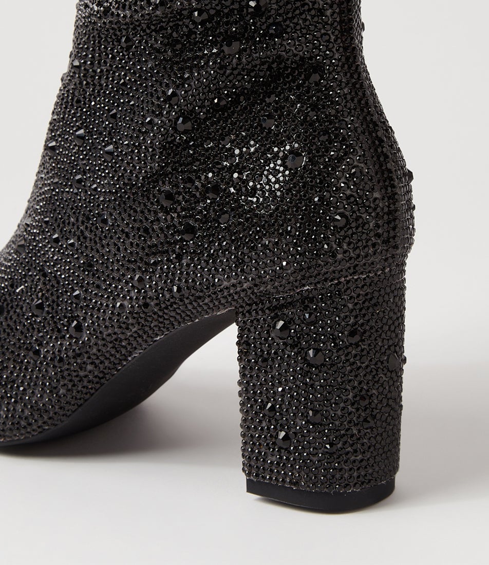 Gorjay Black Jewel Fabric Knee High Boots