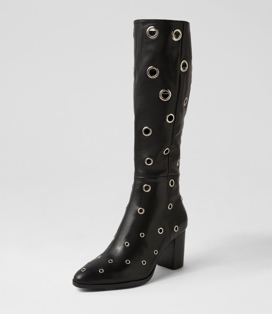 Akhila Black Leather Knee High Boots
