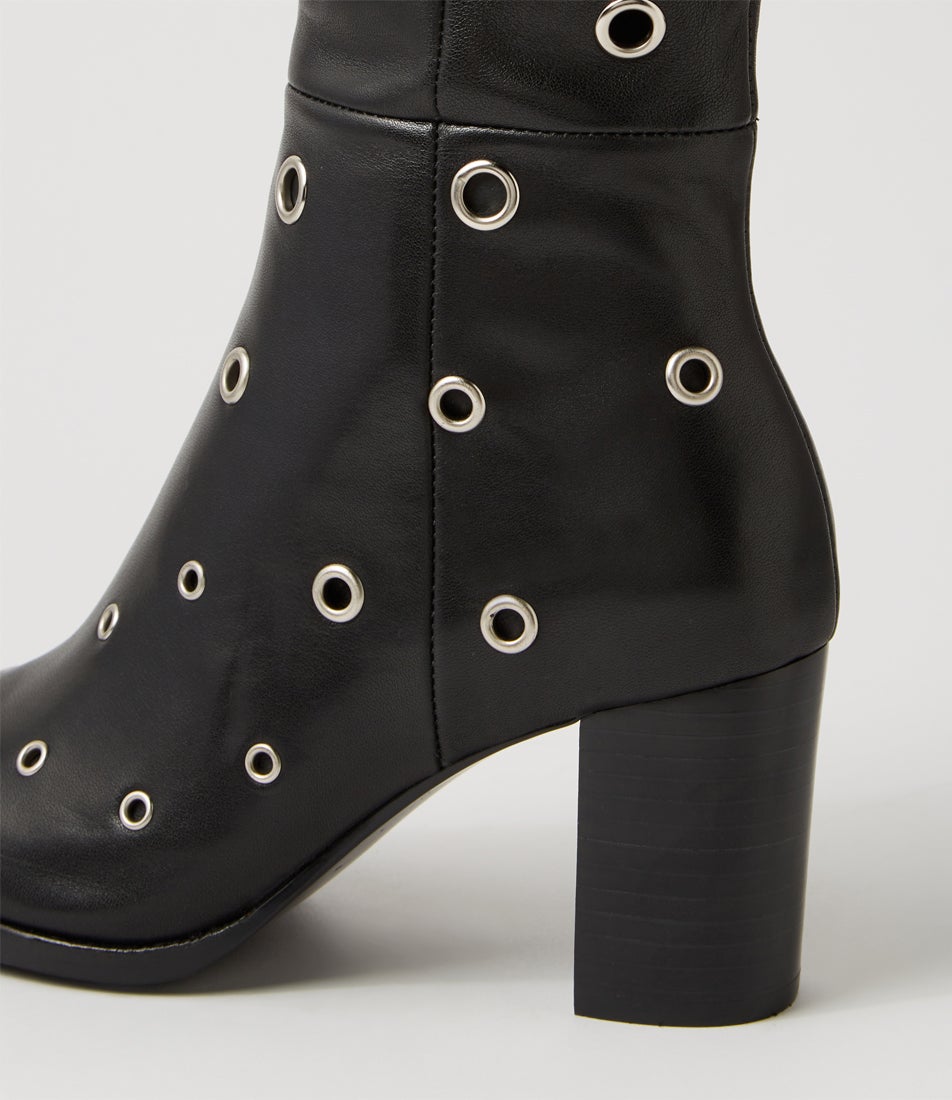 Akhila Black Leather Knee High Boots